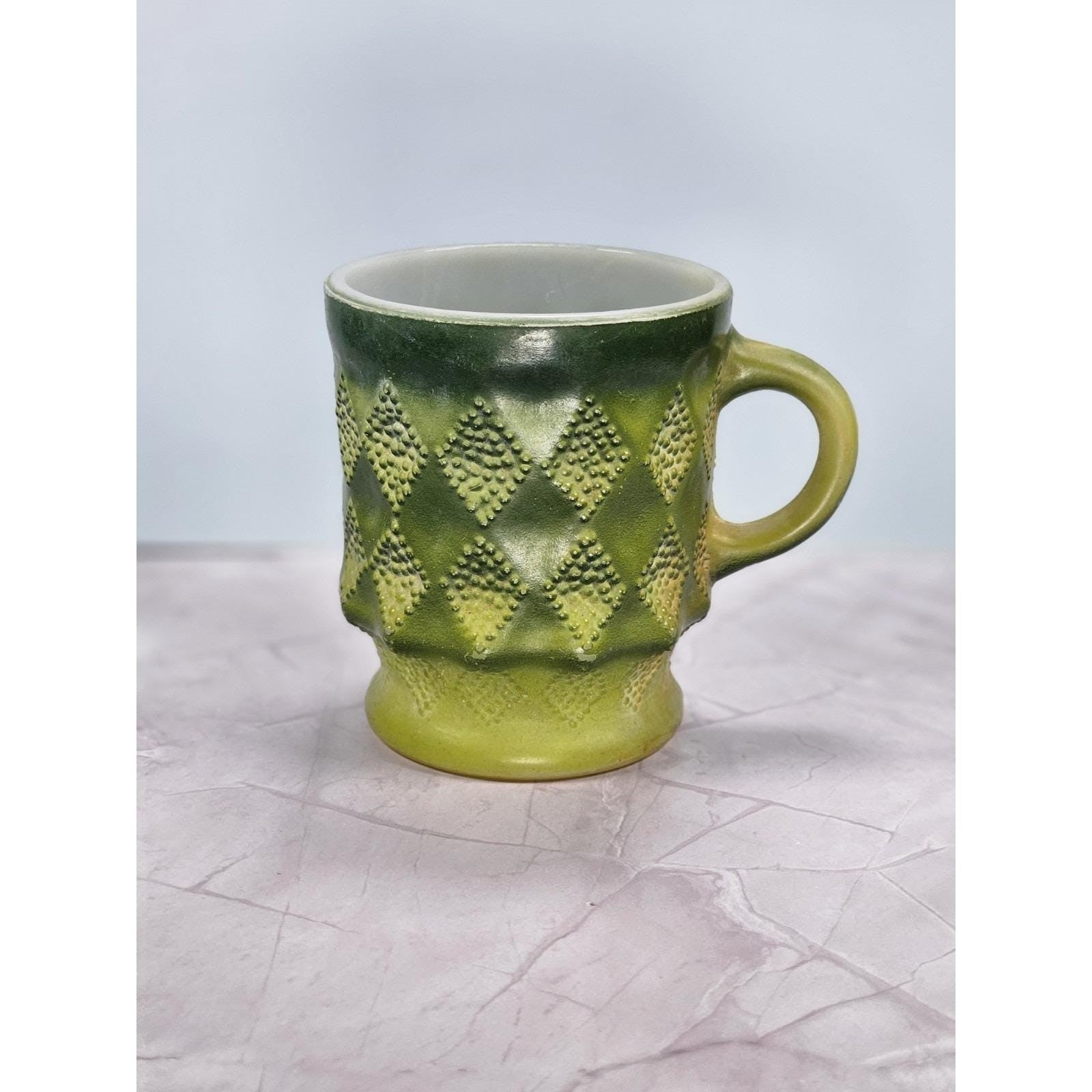 Vintage Anchor Hocking Fire King Kimberly Green Mug Milk Glass USA