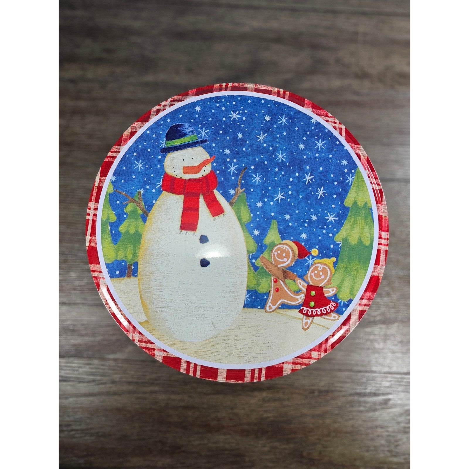 Vintage Snowman Gingerbread Christmas Tin Cookie Storage Box