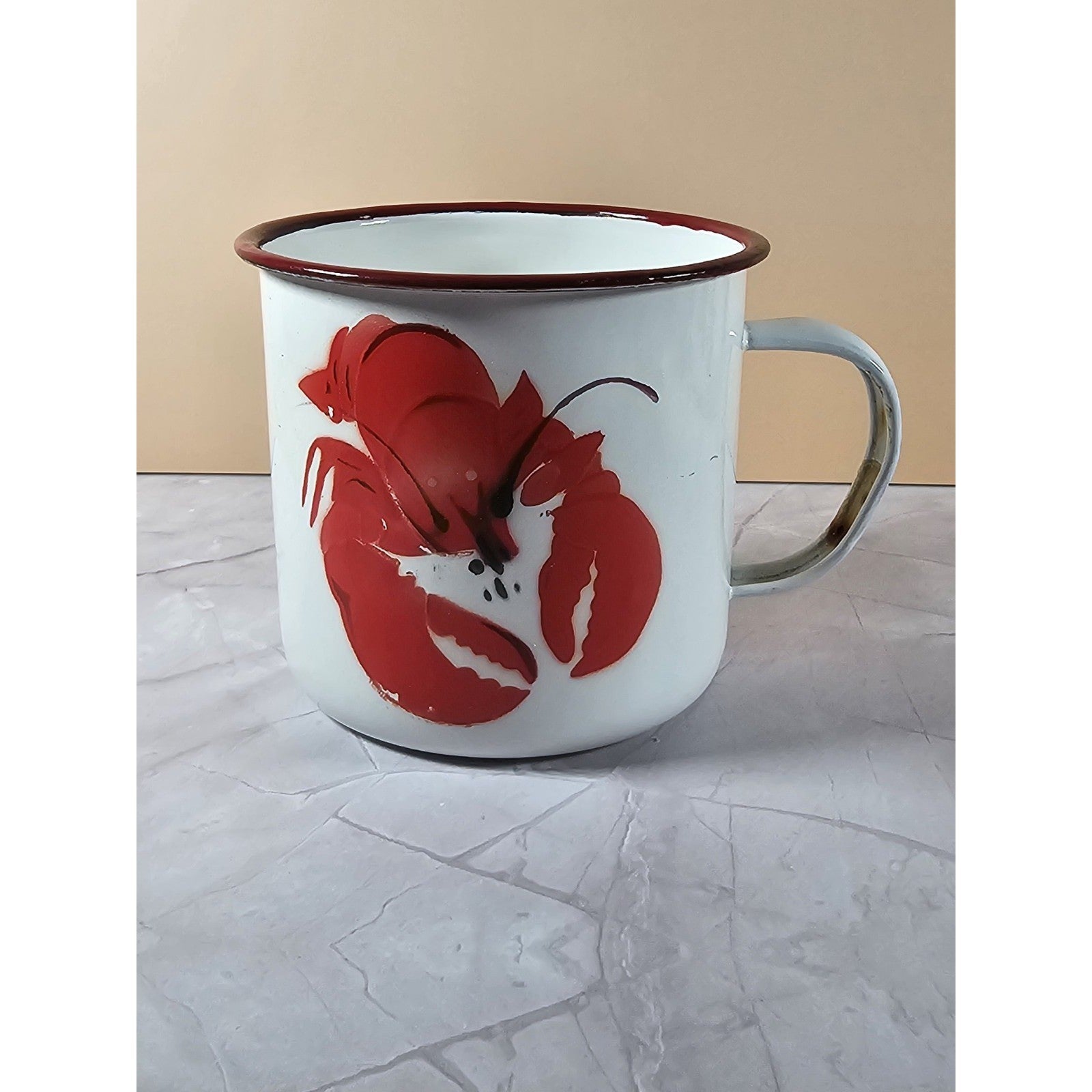 Vintage Lobster Handle Enamel Camp Mugs Set of 4 16oz Rustic Outdoor Kitchen