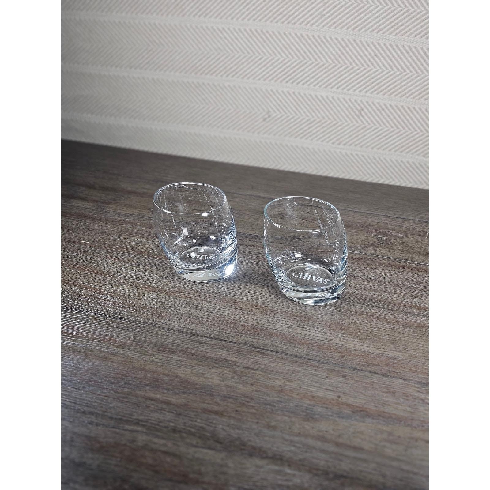 Set of 2 Chivas Etched Rocks Glasses 3.5 x 3 Inch Whisky Tumblers