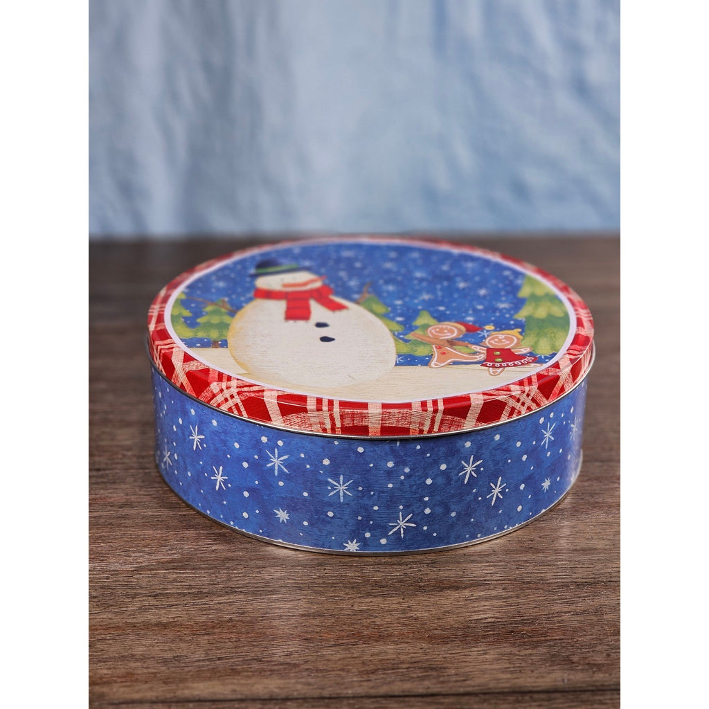 Vintage Snowman Gingerbread Christmas Tin Cookie Storage Box