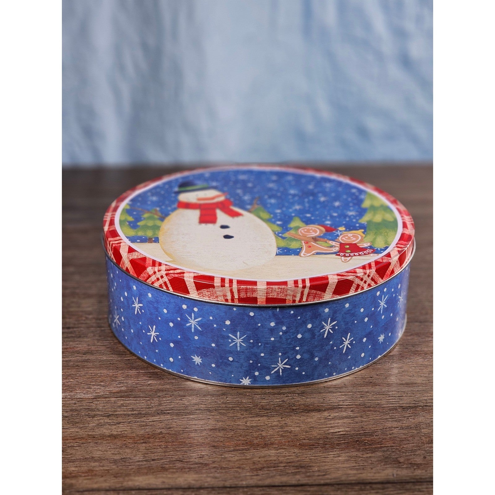 Vintage Snowman Gingerbread Christmas Tin Cookie Storage Box