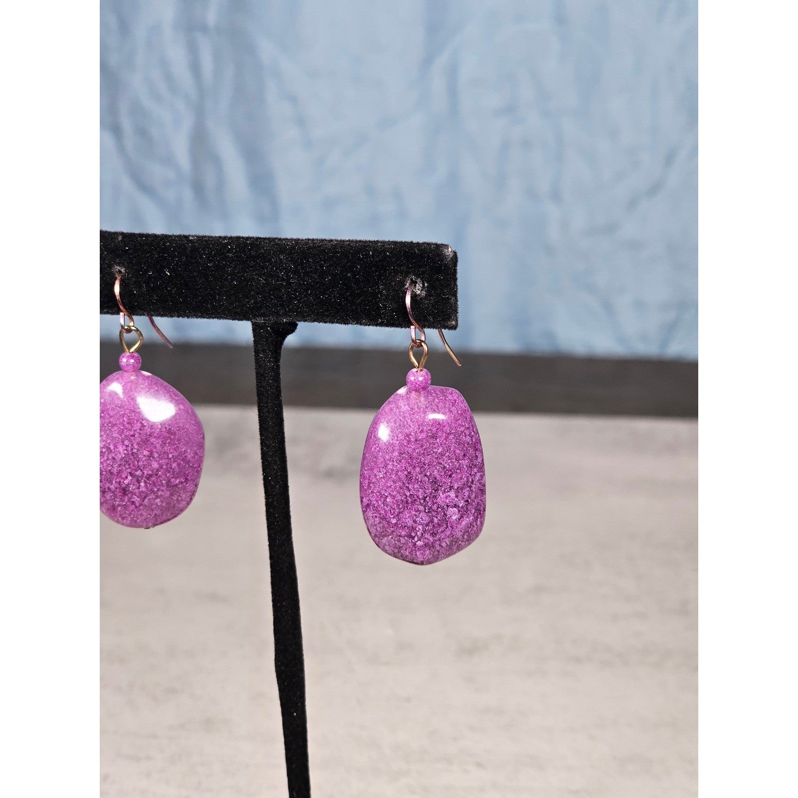 Purple Stone Drop Earrings Handmade Dangle Earrings Vintage Style
