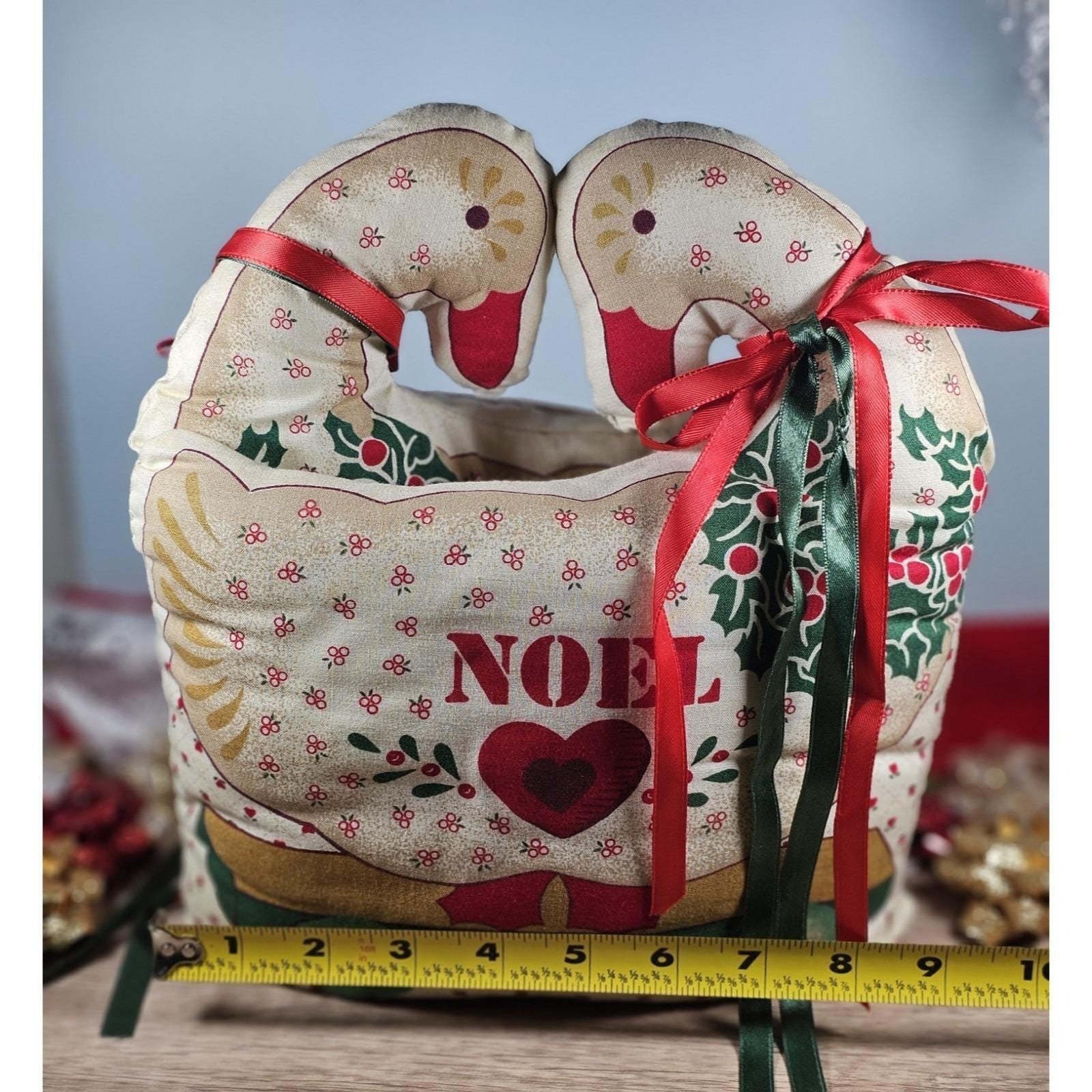 Vintage Noel Swan Pillow Handmade Christmas Decor 10x9