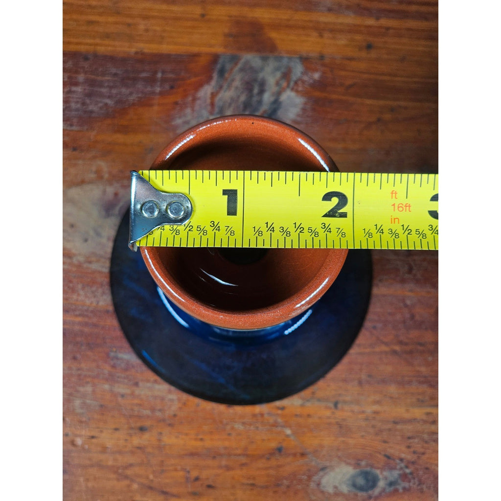 Vintage Nittsjo Sweden Egg Cup Blue Glass Base Hand Painted Ceramic Top