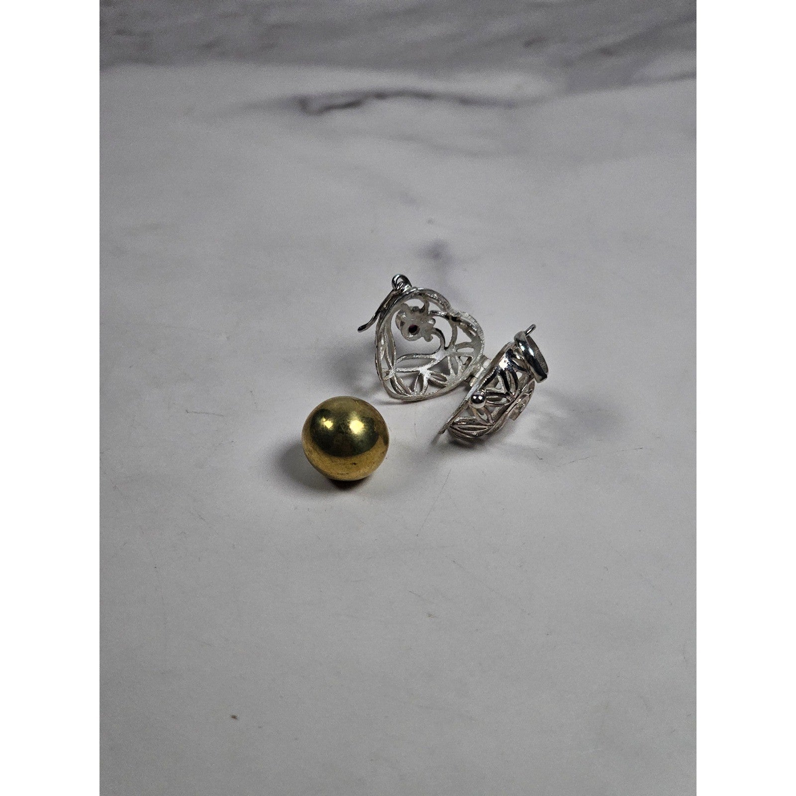 Vintage Heart Cage Locket Pendant With Red Cabochon Accent