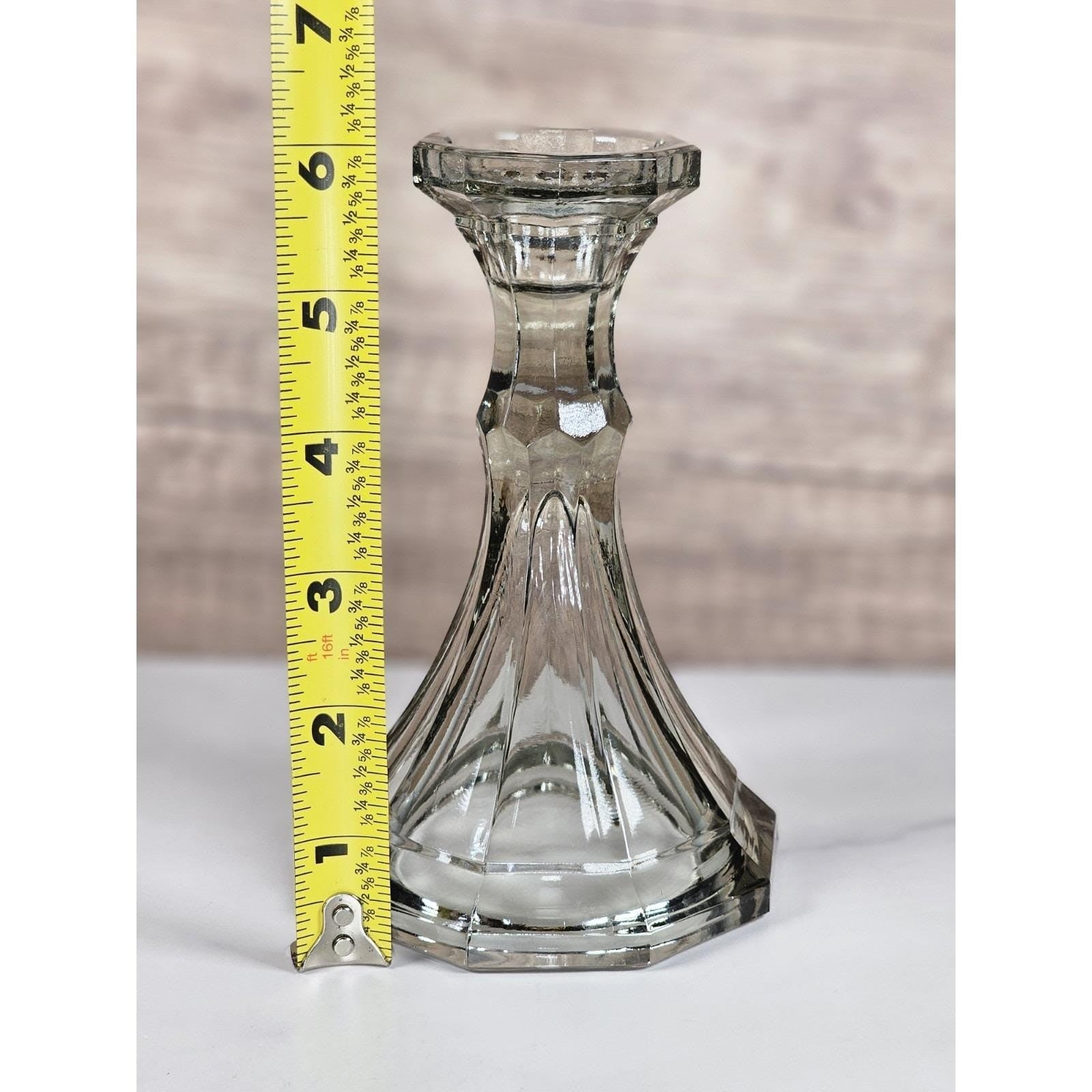 Vintage Fostoria Smokey Glass Candle Holder Faceted 6 Inch USA