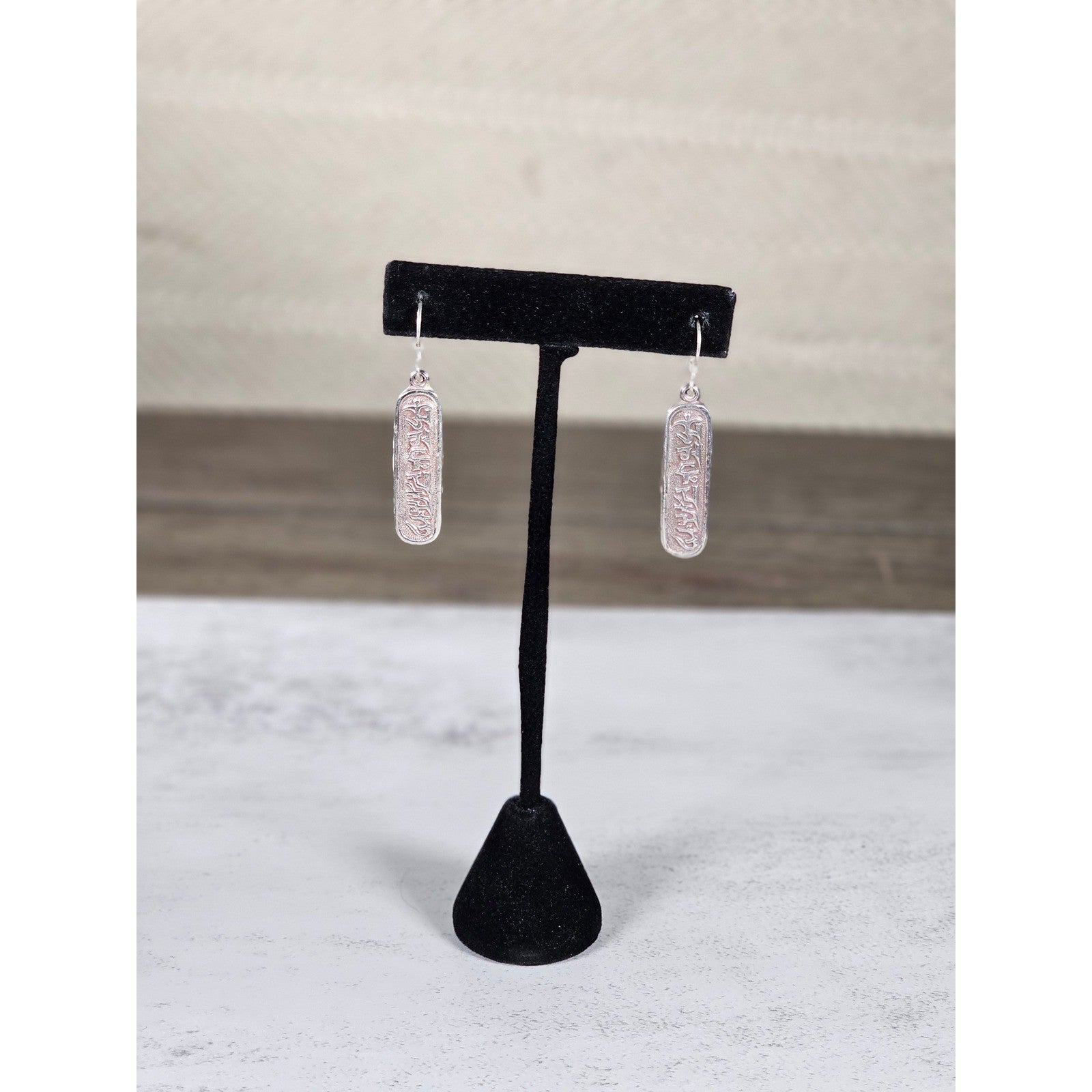 Vintage Sterling Silver Script Drop Earrings Dangle Pair