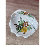 Vintage Portuguese Hand Painted Ceramic Basket with Floral Design