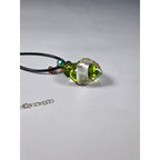 Green Glass Heart Bottle Necklace with Cork Stopper on Black Cord