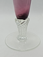 Amethyst Purple Etched Flower Bud Vase • Hand-Blown Glass • Ruffled Edge • 8″