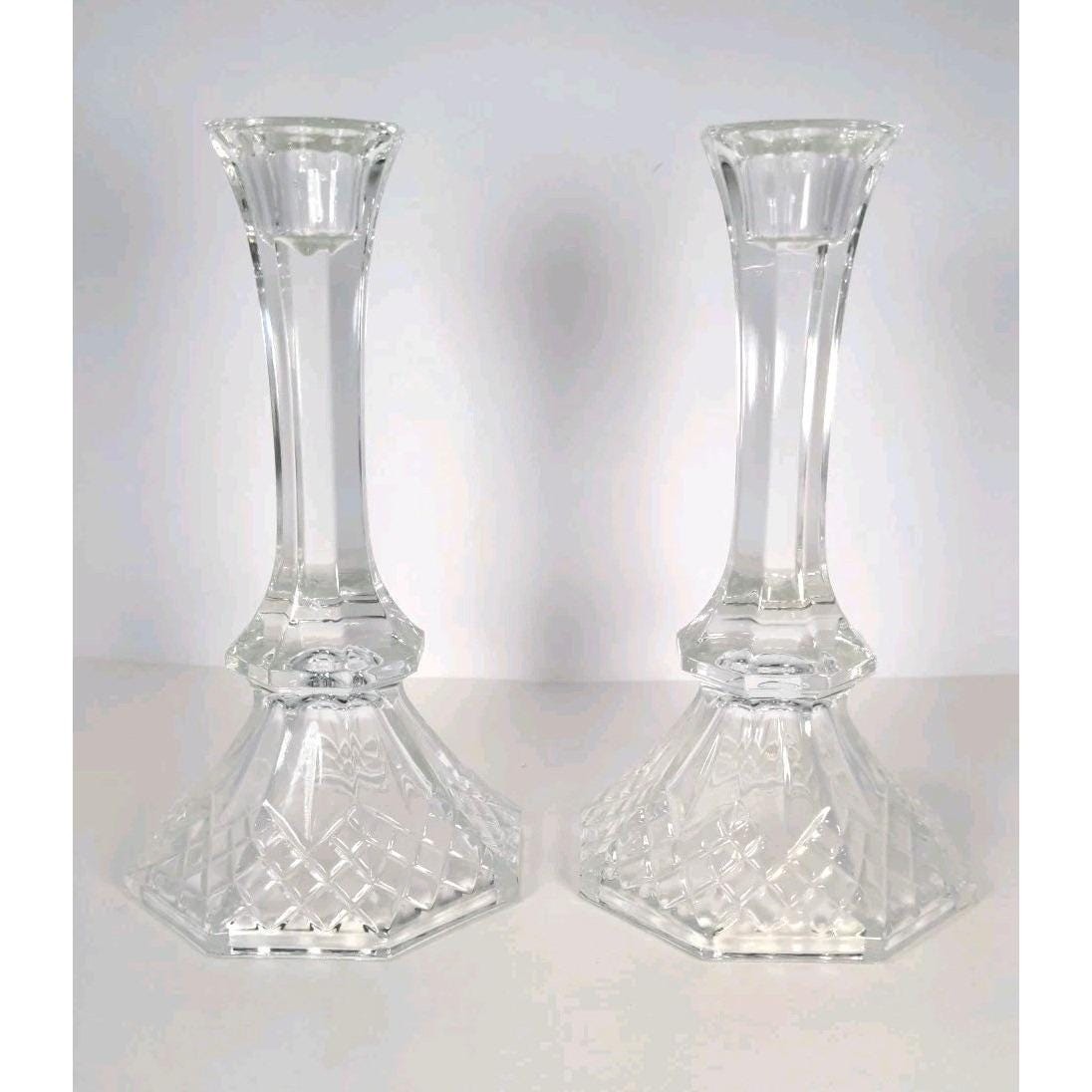 Vintage Crystal Candlestick Holders Diamond Cut Pair 7.5 Inch