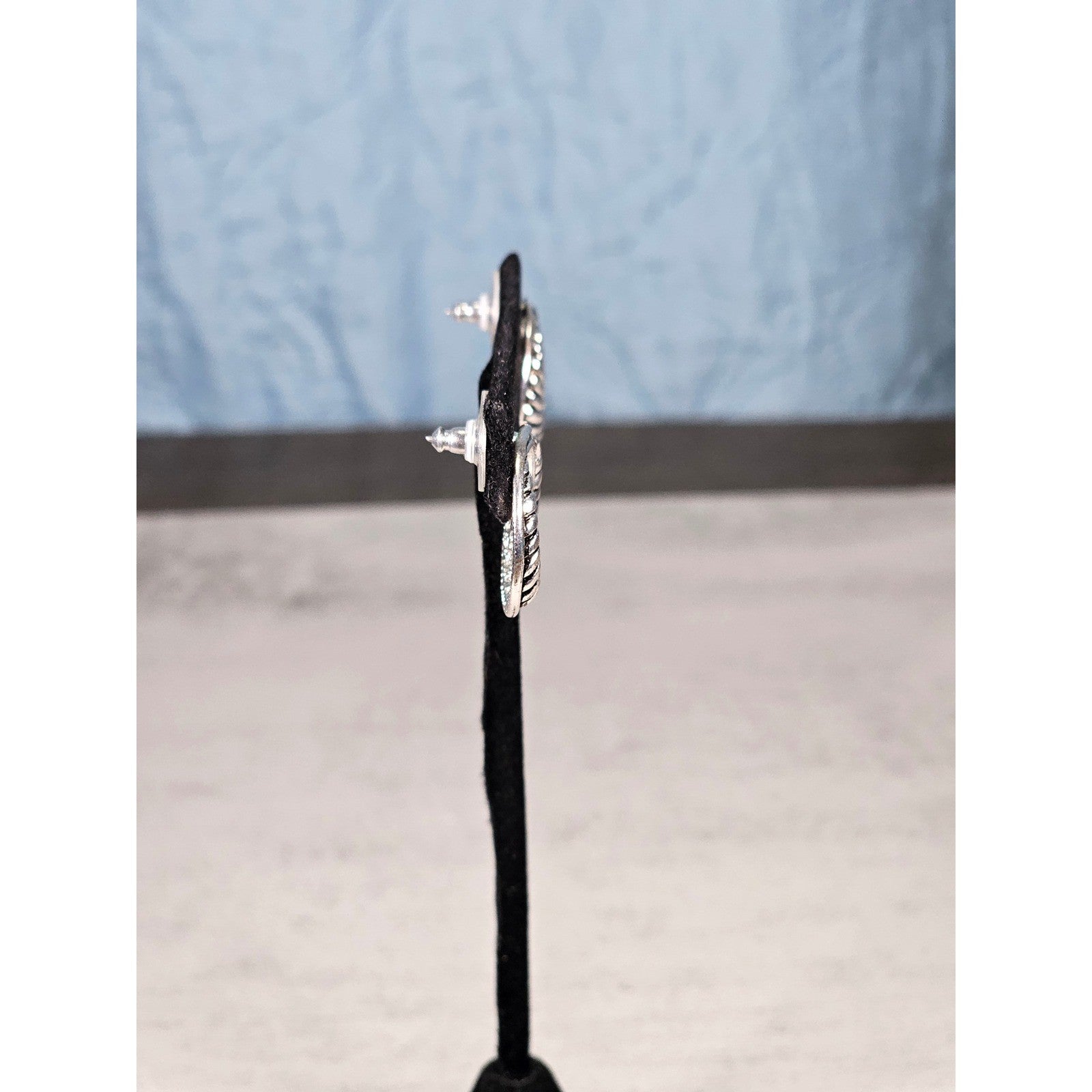 Vintage Silver-Tone Swirl Circle Stud Earrings with Rhinestone Accent