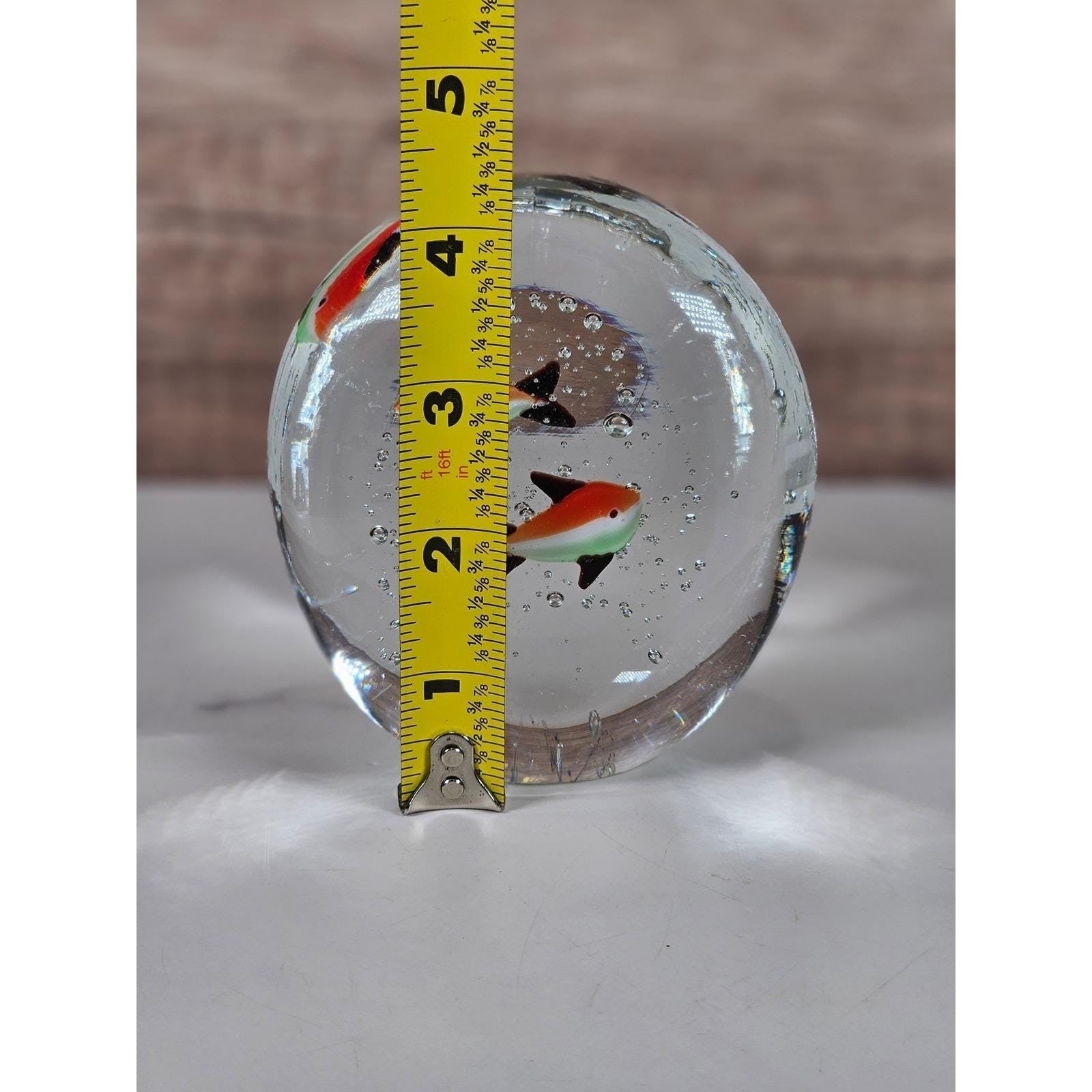 Vintage Glass Paperweight Three Fish Bubble Art Coastal Decor