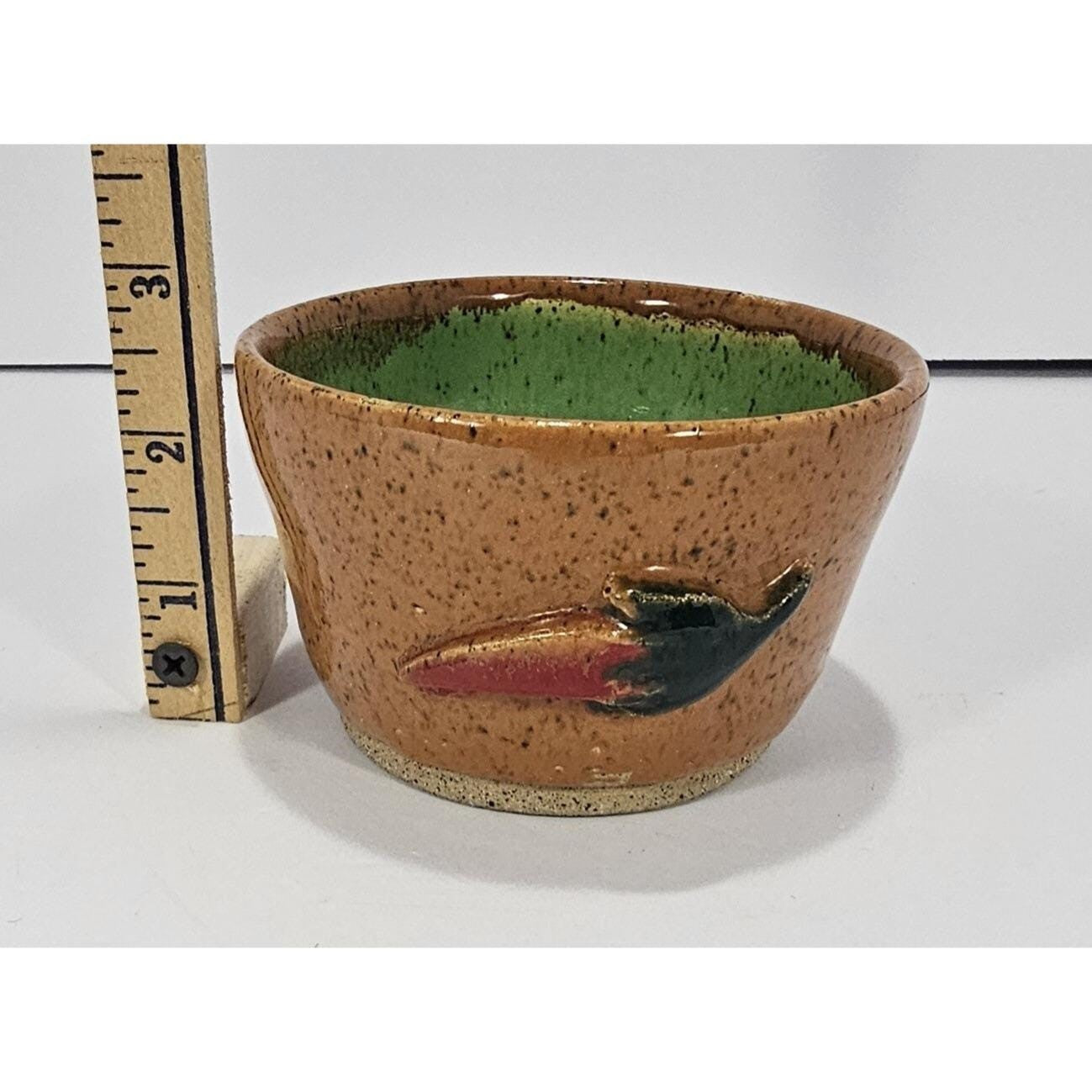 Small Vintage Chili Bowl Pottery • Speckled Brown & Green Ceramic • 1980s Rustic