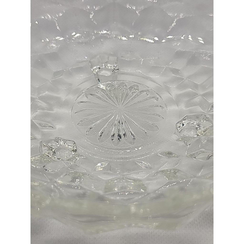 Vintage Fostoria American Cubist Glass Bowl 3 Footed Sawtooth Rim