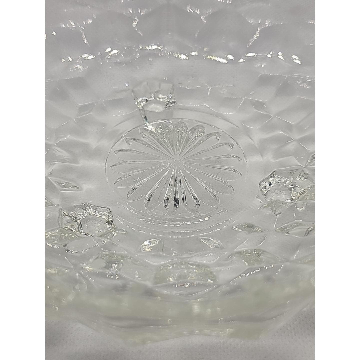 Vintage Fostoria American Cubist Glass Bowl 3 Footed Sawtooth Rim