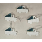 Set of 5 White Pickup Truck Christmas Ornaments with Tree Glitter Holiday Decor