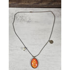 Vintage Libra Zodiac Pendant Necklace Orange Cabochon Charmine