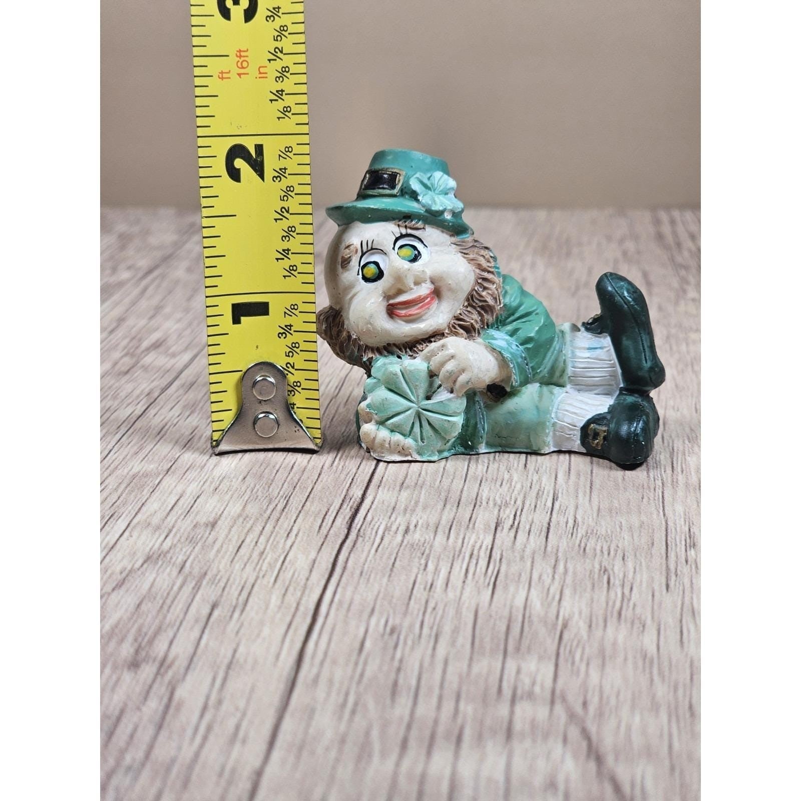 Vintage Leprechaun Figurine 1 7/8 Inch Shamrock St Patrick Decor