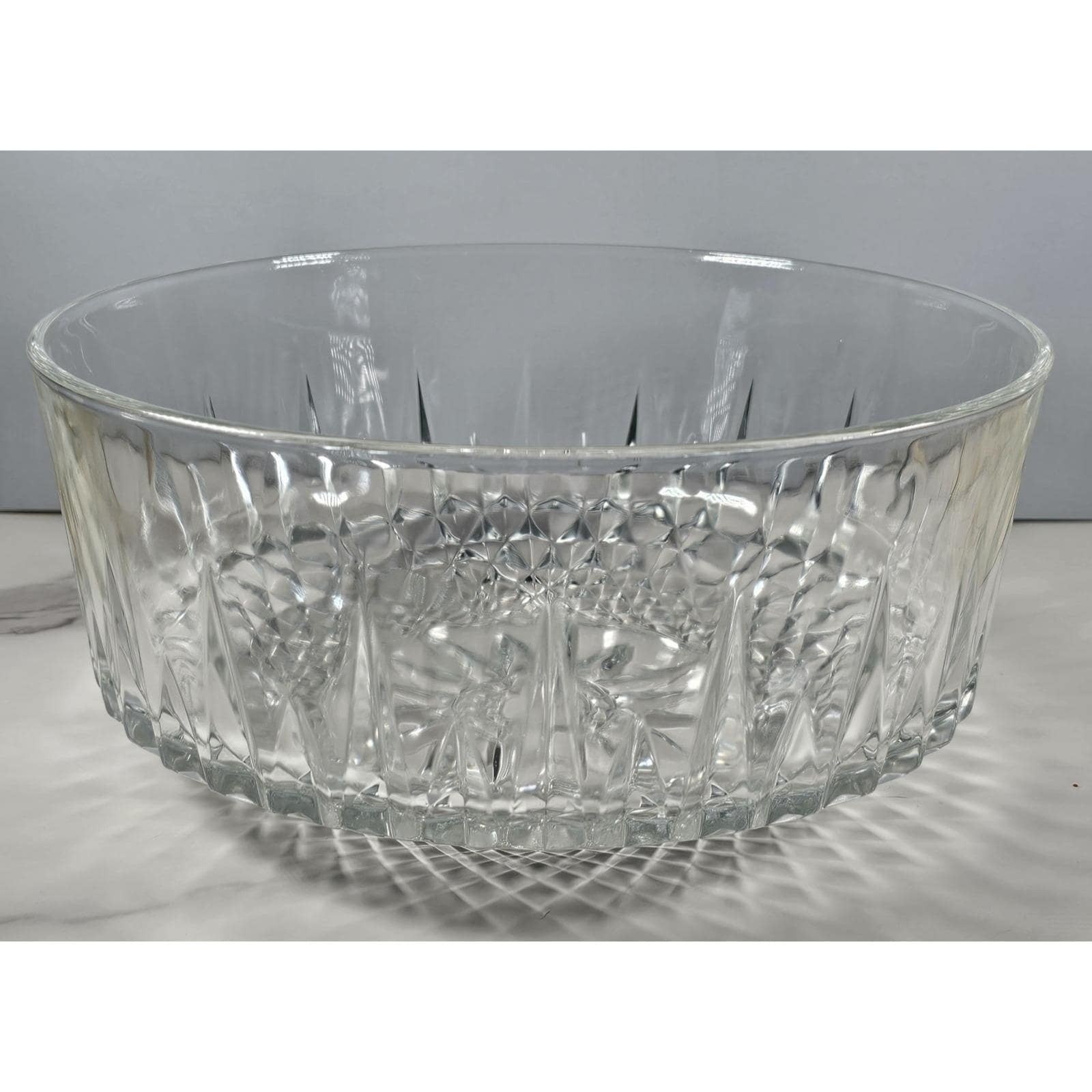 Vintage Arcoroc Glass Bowl Diamond Cut 9 Inch Serving Bowl