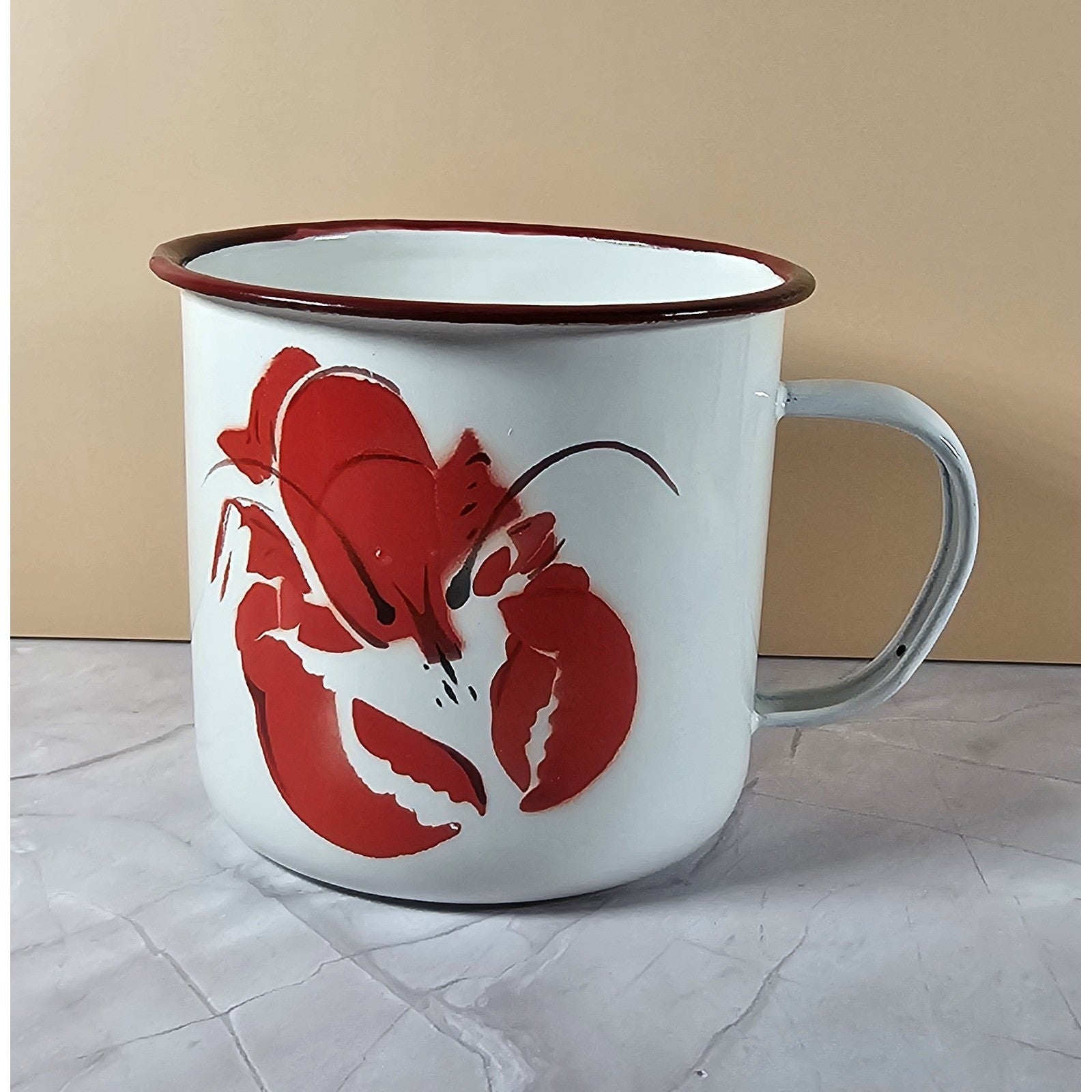 Vintage Lobster Handle Enamel Camp Mugs Set of 4 16oz Rustic Outdoor Kitchen