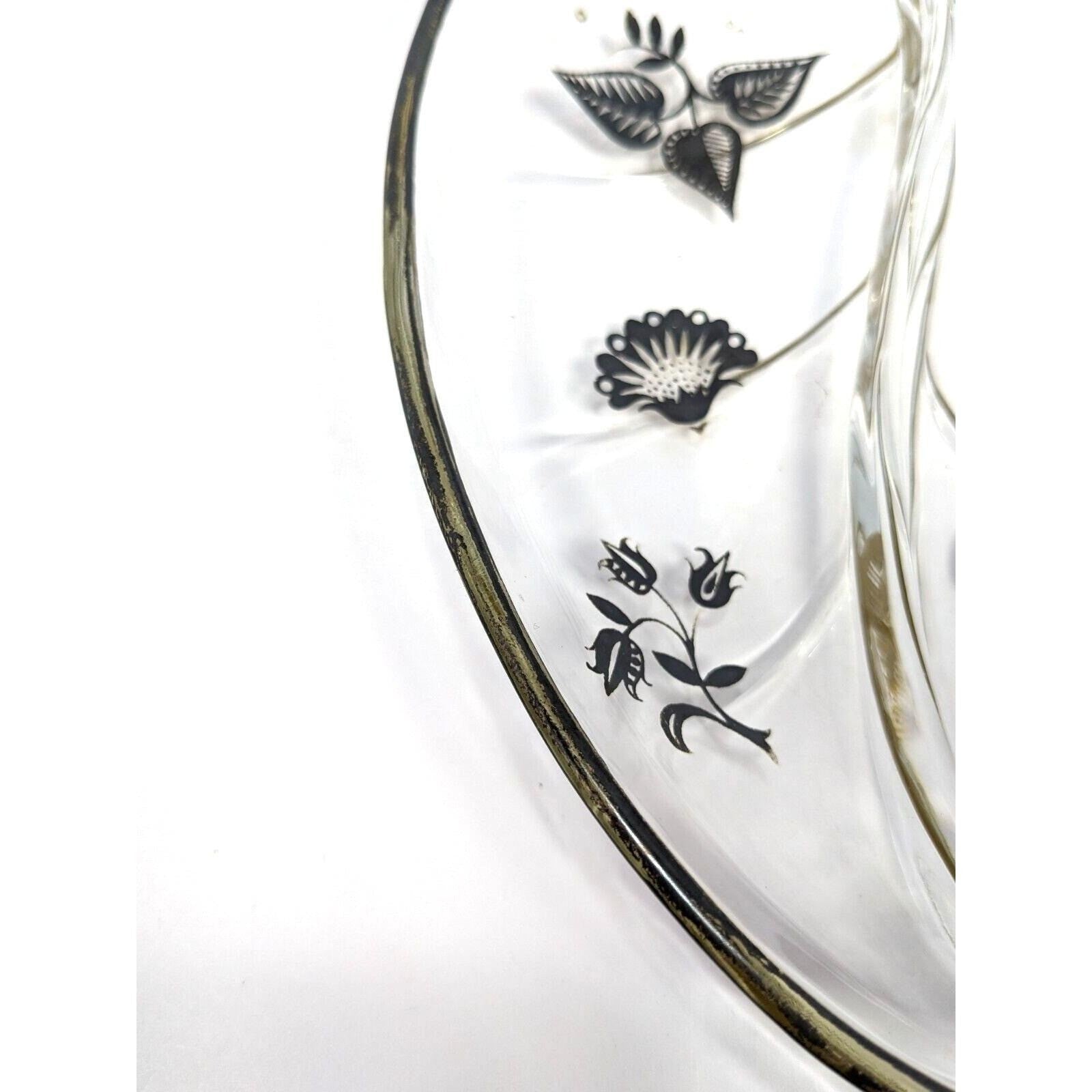 Georges Briard Leaf Dish Divided Glass Tray Mid Century Serving