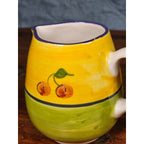 Vintage Ceramic Small Cherry Pitcher Yellow Green Hand Painted Country Kitchen
