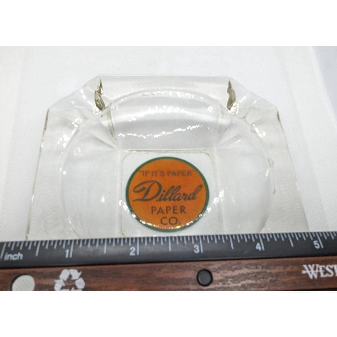 Dillard Paper Co 1960s  Glass Ashtray Octagonal Logo Tray