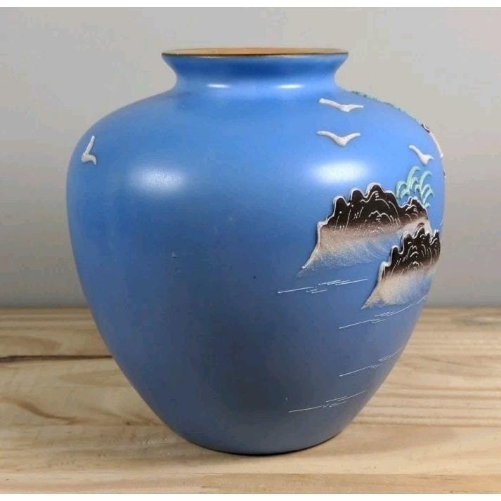 Vintage Moriyama Japan Hand-Painted Landscape Vase 5.5" Japanese Decor