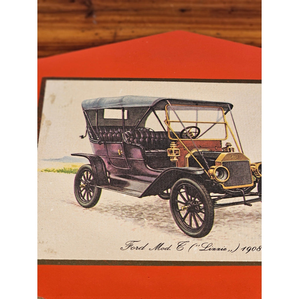 Vintage Ford Model T 1908 Print Mounted on Red Board, 11.5 x 8