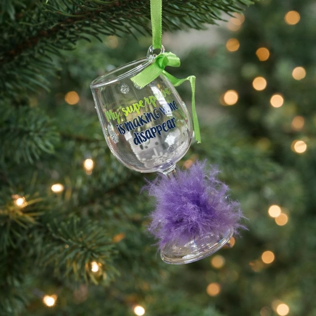 Vintage Wine Glass Christmas Ornament Funny Wine Quote 4 Inch