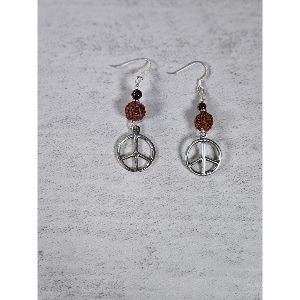 Vintage Peace Sign Dangle Earrings Sterling Silver Beaded Drop