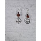 Vintage Peace Sign Dangle Earrings Sterling Silver Beaded Drop