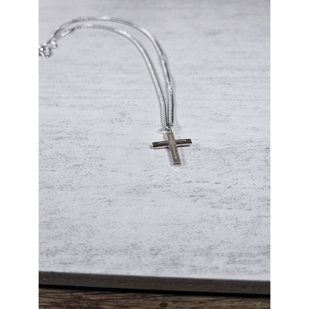 Vintage Silver Tone Cross Necklace with Chain Christian Jewelry