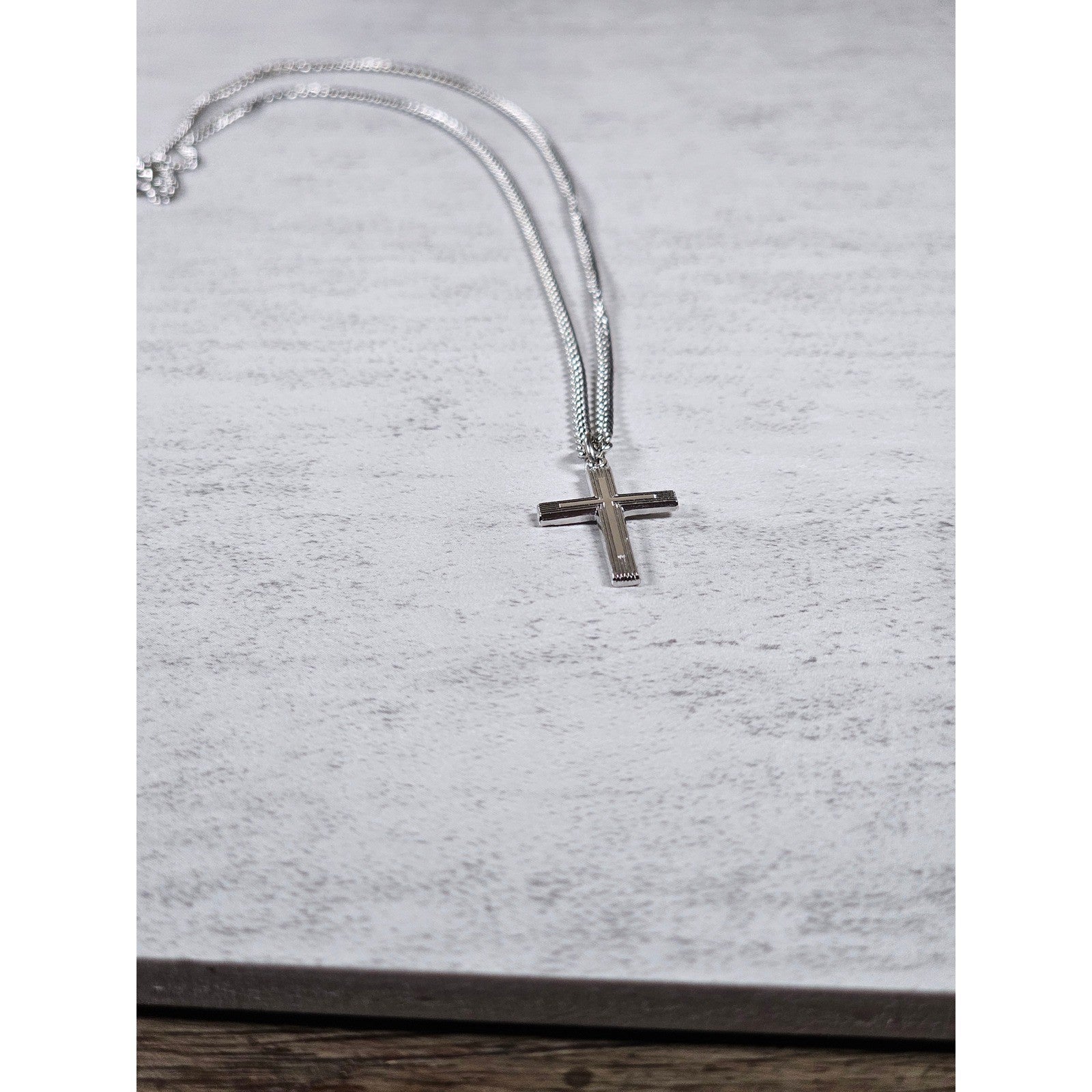 Vintage Silver Tone Cross Necklace with Chain Christian Jewelry