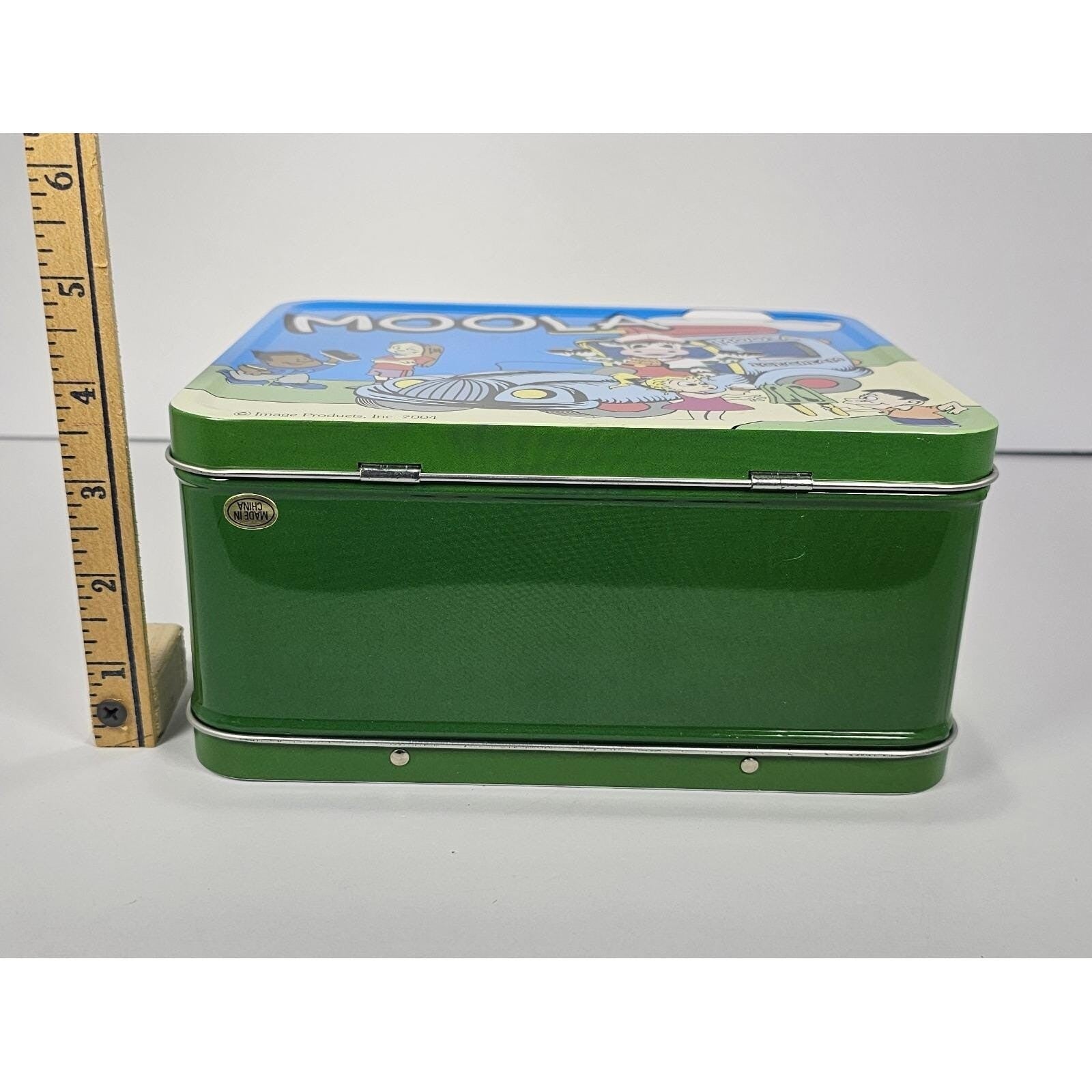 Vintage Moola the Cow Metal Lunch Box Green Blue