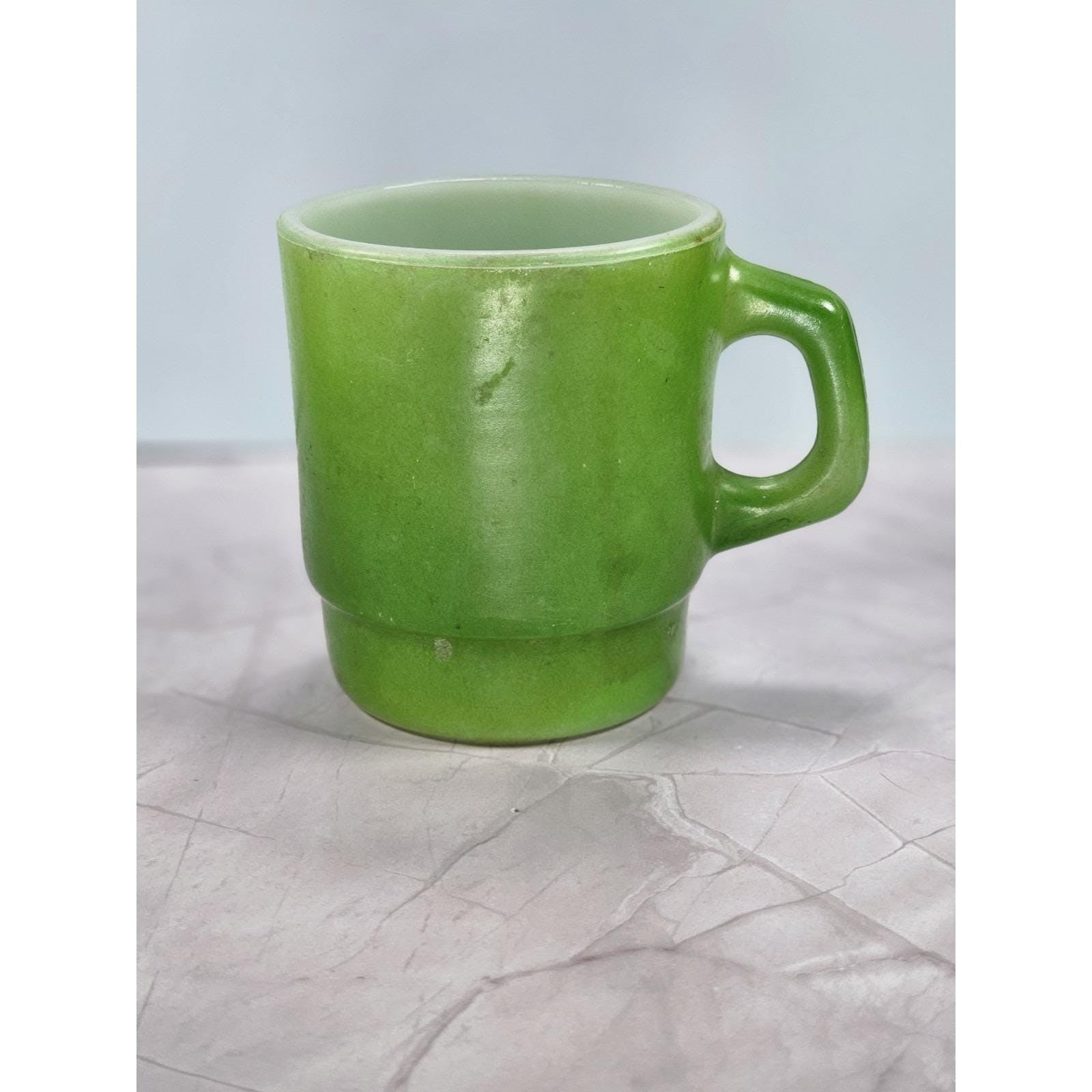 Vintage Anchor Hocking Green Stackable Mug Oven-Proof Glass 3.5"