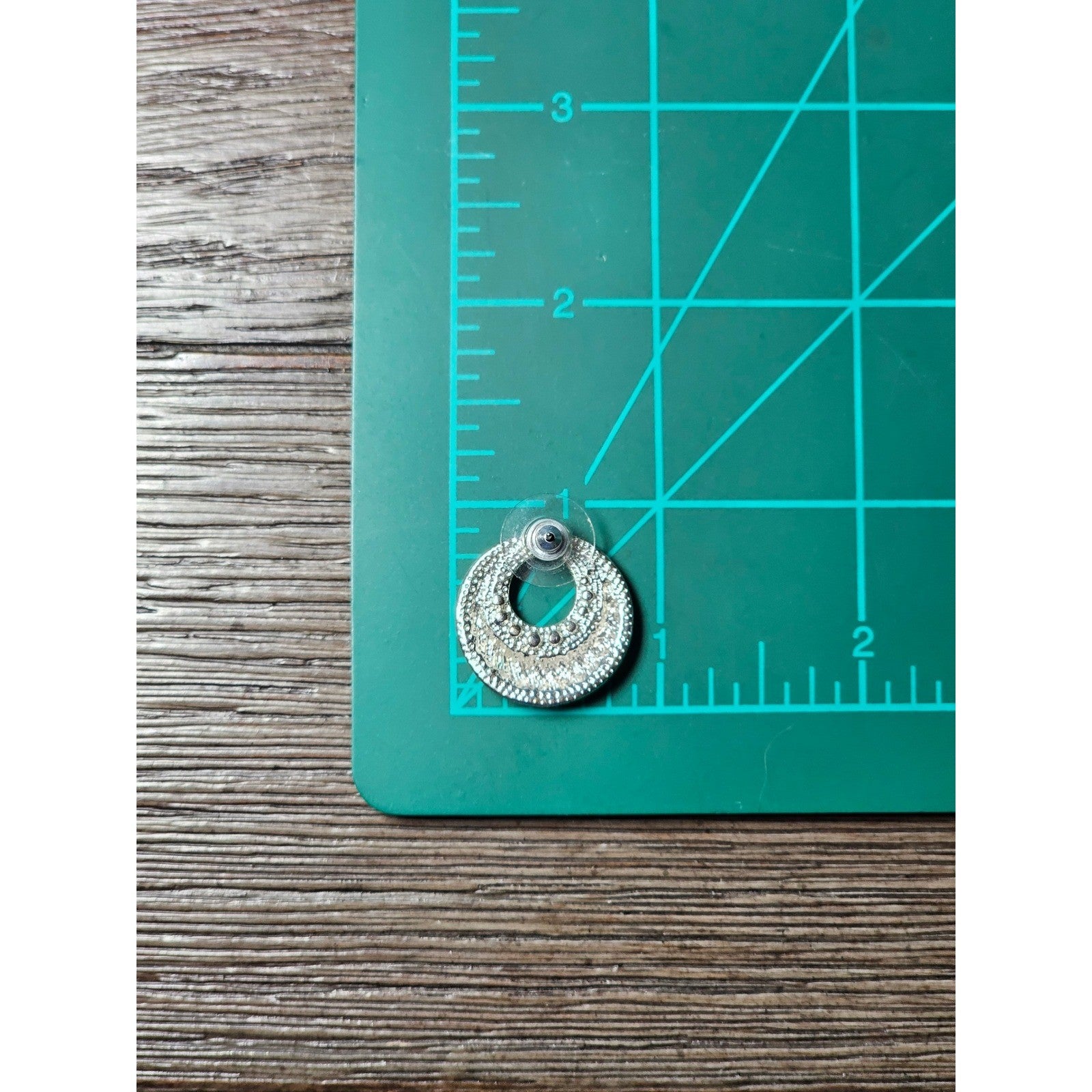 Vintage Silver-Tone Swirl Circle Stud Earrings with Rhinestone Accent