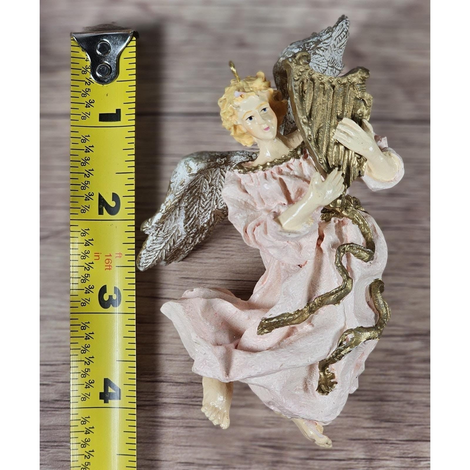Vintage Angel Ornament Pink Resin Harp 1990s Christmas Decor