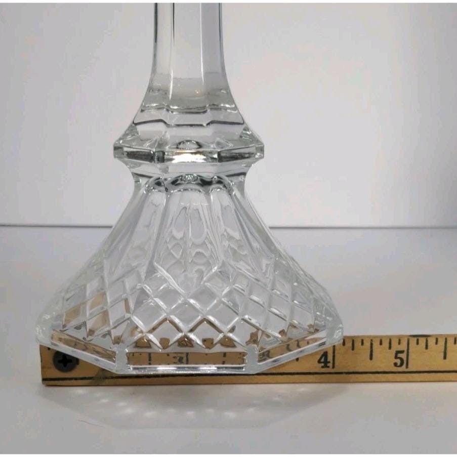 Vintage Crystal Candlestick Holders Diamond Cut Pair 7.5 Inch