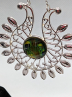 Silver Plated Peacock Feather Acrylic Eye Dangle Drop Earrings