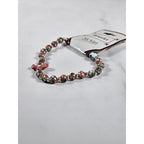 Vintage McVan Enamel Beaded Bracelet Floral Charm Pink Green