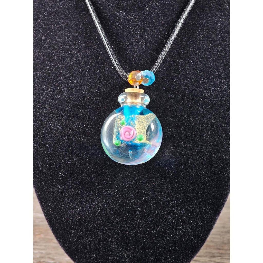 Glass Vial Pendant Necklace with Cork Stopper on Black Cord