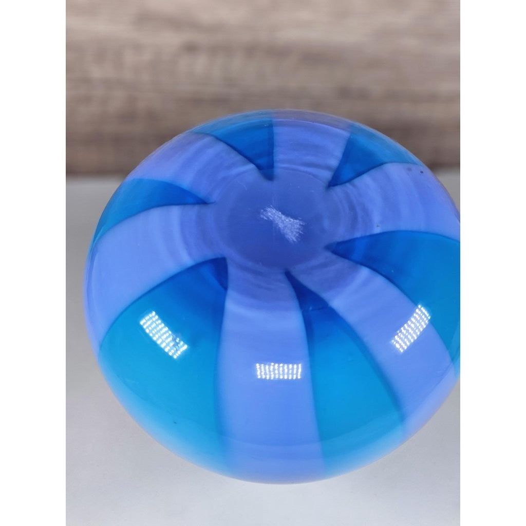 Hand Blown Cased Glass Vase Blue Purple Striped Circus Tent Pattern