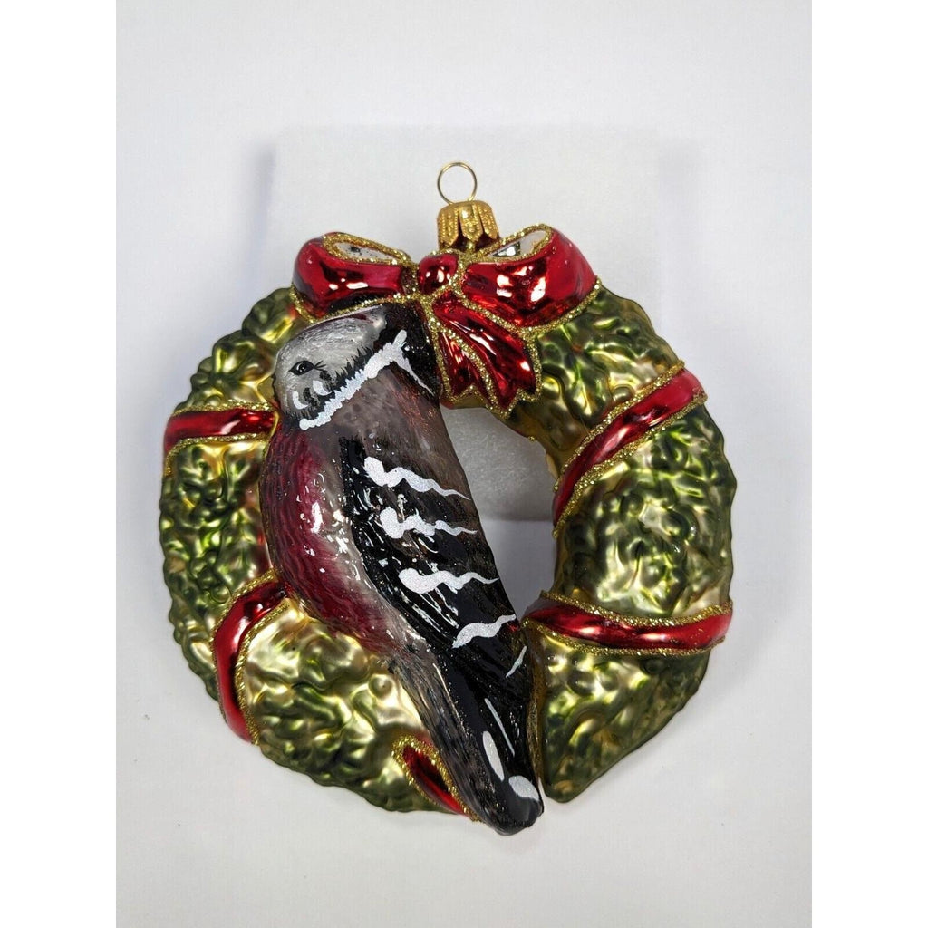 Vintage Hand Blown Glass Bird Wreath Christmas Ornament