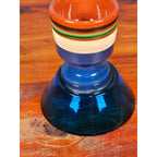 Vintage Nittsjo Sweden Egg Cup Blue Glass Base Hand Painted Ceramic Top