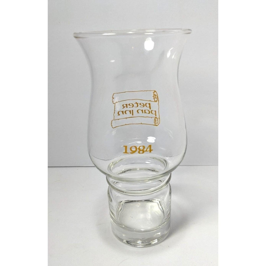 Peter Pan Inn Hurricane Glass 1984 Etched 8 Inch
