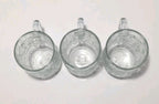 Set of 3 Princess House Fantasia Clear Glass Poinsettia Design Coffee Mug Cup