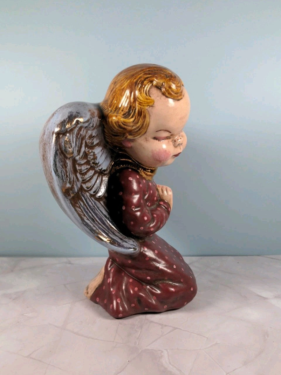 Vintage Kneeling Angel Ceramic Planter Vase 7.5″ Tall Rustic Home Decor